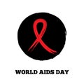 Poster with red ribbon and text World AIDS Day. Watercolor, paint, sketch, ink. Vector illustration. Royalty Free Stock Photo