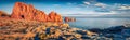 Poster of Red Rocks Beach, Arbatax. Amazing summer seascape of Mediterranean sea. Royalty Free Stock Photo