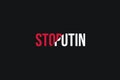 Poster with red and white stylized words Stop putin on the black background. Stand with Ukraine and save it from russia