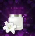 Poster of Refreshing Cosmetic Product with Flower Lily, Blank Bottle Package with Cream