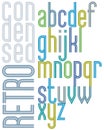 Poster retro font, colorful condensed lowercace letters
