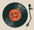 Poster retro music with vinyl record and player Royalty Free Stock Photo