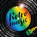 Poster retro music with vinyl record and player Royalty Free Stock Photo