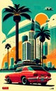 Poster in retro style, with retro cars.