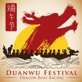 Poster with Rising Dragon in Brushstroke Style for Duanwu Festival, Vector Illustration Royalty Free Stock Photo