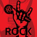 Poster on rock music theme with hand and microphone on background