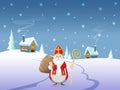 Poster - Saint Nicholas is coming to village - Winter landscape at night