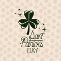 Poster saint patricks day with clover of three leaves in green color silhouette with background pattern of clovers