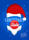 Poster with Santa\'s beard and red hat and inscription Christmas Sale. Special offer. Vector illustration