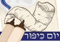 Scrolls, Tallit, Shofar and Ribbon in Hebrew for Yom Kippur, Vector Illustration Royalty Free Stock Photo
