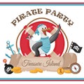 Poster with a seagull pirate for a pirate party.