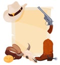 Poster with Set of icons of objects on the theme of the wild west. Objects from the life of cowboys. Vector illustration