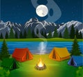 Poster showing campsite with a campfire