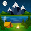 Poster showing campsite with a campfire