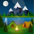 Poster showing campsite with a campfire