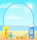 Poster Showing Seaside with Sunscreen Lotions