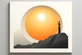 a poster with a silhouette of a person standing on top of a mountain with the sun in the background Royalty Free Stock Photo