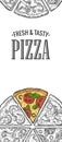 Poster with slice pizza Pepperoni, Hawaiian, Margherita, Mexican, Seafood, Capricciosa. Royalty Free Stock Photo