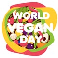 Poster for social networks, vegan day, healthy life, vector graphics