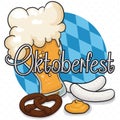 Poster with Some Oktoberfest Traditional Foods and Beer, Vector Illustration