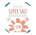 Poster special offer super sale banner, design concept ads brochure isolated on white, flat vector illustration Royalty Free Stock Photo