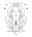 Poster with spiritual praying or meditating woman Royalty Free Stock Photo