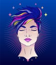 Poster with spiritual young woman with short hair Royalty Free Stock Photo