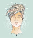 Poster with spiritual young woman with short hair Royalty Free Stock Photo