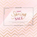 Poster Spring Sale on an elegant pink zigzag background Luxury golden card poster for advertising sale promotions discounts