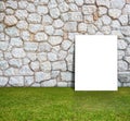 Poster standing with Stone wall and Green field Royalty Free Stock Photo