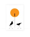 Water birds silhouettes and bamboo on sunset, vector. Minimalist art design. Poster design, minimalism. Wall decals Royalty Free Stock Photo