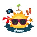poster summer fun sun glasses ball flip flop camera banner Royalty Free Stock Photo