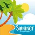 Poster Summer palms sun vector illustration Royalty Free Stock Photo