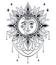 Poster with sun and moon faces and jewels