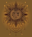 Poster with sun and moon faces and jewels