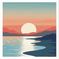 a poster of the sun setting over the water Royalty Free Stock Photo