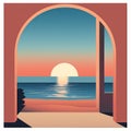 a poster of the sunset with a view of the ocean