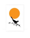 Bird Silhouette on branch on sunset, Vector. Wall decals, art decoration, wall decor, artwork. Bird Silhouette Royalty Free Stock Photo
