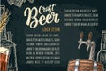 Beer poster with tap, class, can, bottle and tanks from brewery factory.