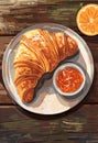 Poster with tasty French croissant and orange jam