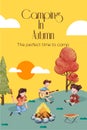 Poster template with autumn camping picnic concept,watercolor style