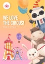 Poster template with circus funfair concept,watercolor style