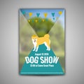 Poster Template For Dog Show With Shiba Inu In Golden Crown. Flat Style Cartoon Stock Vector