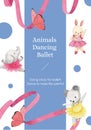 Poster template with Fairy ballerinas animals concept,watercolor style Royalty Free Stock Photo