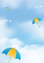 Poster template for Great Monsoon Sale design with colorful umbrellas and clouds. Vertical position. Vector Royalty Free Stock Photo