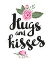 Poster template - Hugs and kisses. Wedding, marriage, save the date, Valentine's day. Stylish simple floral desig