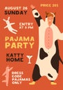Poster template of pajama party with place for text vector flat illustration. Announcement of recreational event with