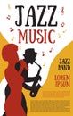 Poster templates for jazz music festival,concert with silhouette of jazz musicians and african girl singer.Retro style Royalty Free Stock Photo