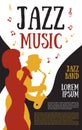 Poster templates for jazz music festival,concert with silhouette of jazz musicians and african girl singer.Retro style