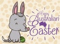 Smiling Bilby with a Decorated Egg, Celebrating Australian Easter, Vector Illustration